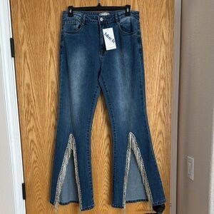 🆕 Blueb Denim Jeans with Bling Fringe